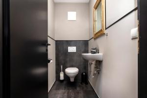 La petite salle de bains est pourvue de toilettes et d'un lavabo. dans l'établissement Landhaus Rustika, à Wagrain