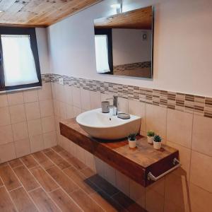 ein Bad mit einem Waschbecken und einem Spiegel in der Unterkunft La Rosa dei venti in Calatafimi