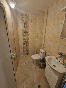 a bathroom with a toilet and a sink at La Maison Ruse Apartments in Ruse