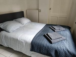 ein Bett mit zwei Handtüchern und zwei Kissen darauf in der Unterkunft The Brussels-Laken Appartement in Brüssel