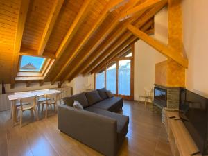 a living room with a couch and a fireplace at Era de Caçador in Llavorsí