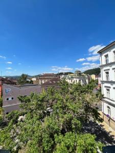 vista su una città con un albero in primo piano di Apartman Theresa a Děčín