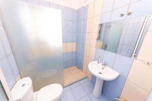 La salle de bains est pourvue de toilettes et d'un lavabo. dans l'établissement Intea Hotel, à Golem