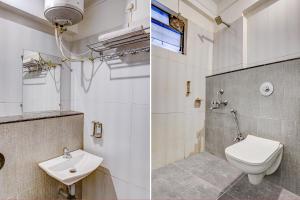 ナーシクにあるFabHotel Bhakti Sankulのバスルーム(トイレ、洗面台付)の写真2枚