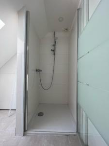 a shower in a bathroom with a glass door at Le Verger de Sophie in Sainte-Geneviève-lès-Gasny +5 photos