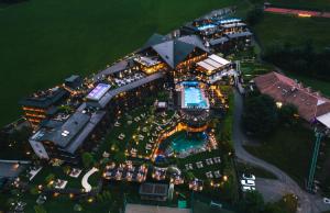 an overhead view of a parking lot at night at Andreus Resorts in San Leonardo in Passiria