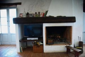 uma sala de estar com lareira e televisão em Lovely Country House em Fontignano