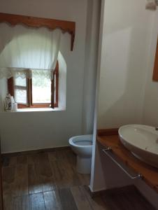 baño con aseo y lavabo y ventana en Villa Gjeçaj Guesthouse and Restaurant, en Theth