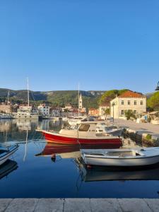 a group of boats are docked in a harbor at Hvar Architect's House in Pitve