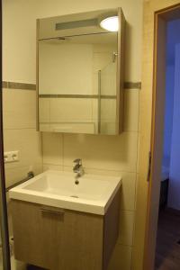 a bathroom with a sink and a mirror at Leitnerhof in Niederau