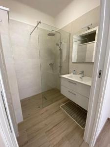 La salle de bains est pourvue d'une douche, d'un lavabo et d'un miroir. dans l'établissement Gemma Mediterranea, à Campomarino