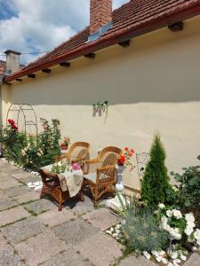 two wicker chairs and a table in a garden at Soul in Bela Crkva