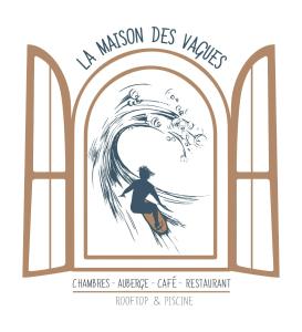 a drawing of a surfer riding a wave at La Maison des Vagues in Sidi Kaouki
