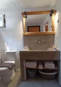 アルハンゲロスにあるKtima Naturaのバスルーム(洗面台、トイレ、鏡付)