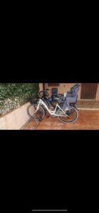 a bike laying on the ground on a wooden floor at Centro e Cinta beach free bikes in San Teodoro