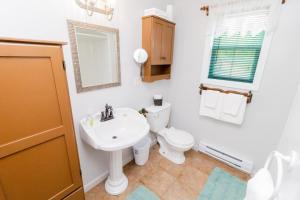 a bathroom with a sink and a toilet and a mirror at Cache Rapids Vacation Rental in Reidville +101 photos