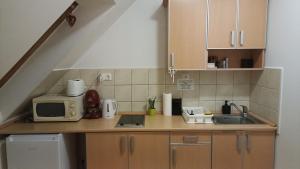 a small kitchen with a sink and a microwave at DAZ Dunai Apartman Zalakros in Zalakaros