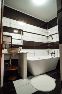 a bathroom with a tub and a sink at Casa cu Elefanți in Corbşori