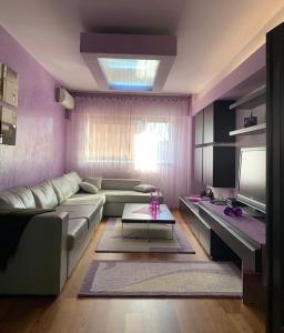 un soggiorno con divano e TV di Central Apartment 4 Rooms Brasov a Braşov