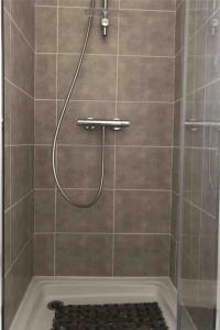 prysznic z wężem w łazience w obiekcie Logement au coeur d'un haras avec accès à l'étang 