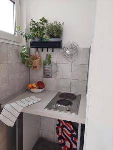 a small kitchen with a stove and a counter top at Rooms & Studio Apartments Šibenik in Šibenik