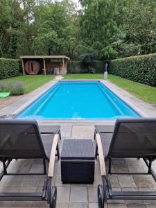 uma piscina com duas cadeiras e uma mesa em Wellness Hasselt B&B em Hasselt