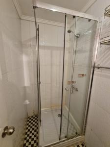 a shower with a glass door in a bathroom at Bellavista express in Santiago