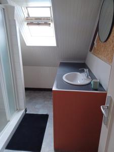 a bathroom with a sink and a skylight at Ker Breizh in Saint-Brieuc