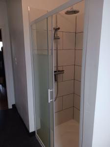 a shower with a glass door in a bathroom at Ker Breizh in Saint-Brieuc