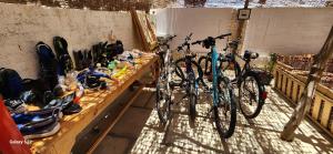 Rayhana Guest House في مرسى علم: مجموعة من الدراجات متوقفة بجوار الجدار