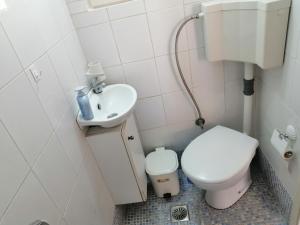 a small bathroom with a toilet and a sink at Manolis Loft in Piraeus
