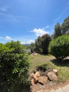 a garden with bushes and rocks on the grass at Casa Le Cicale in Porto Istana