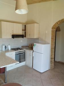 a kitchen with white appliances and a white refrigerator at Didima in Didyma