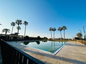 a pool of water with palm trees in the background at New Residence in Campofelice di Roccella