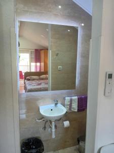 ein Bad mit einem Waschbecken und einem Spiegel in der Unterkunft Vila Centar in Trebinje