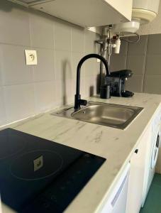 uma cozinha com um lavatório e uma bancada em Le Duplex au centre de Toulouse - Self check In em Toulouse