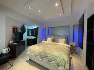 Eilat Beach House في إيلات: غرفة نوم بسرير كبير وتلفزيون