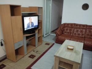a living room with a couch and a flat screen tv at Apartment Boksi in Ulcinj