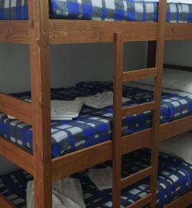 Zimmer mit Etagenbett und Etagenbett mit Leiter in der Unterkunft Grandes Grupos Casa 1 in São Paulo