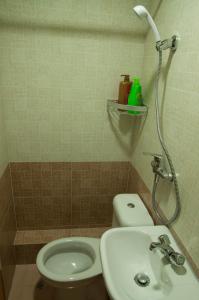 uma casa de banho com um WC, um lavatório e um chuveiro em Blue Sky Hotel em Hong Kong