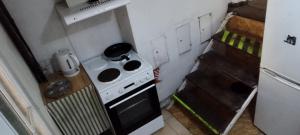 eine kleine Küche mit einem Herd und einem Kühlschrank in der Unterkunft U Anny in Háj ve Slezsku