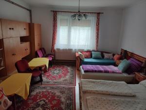 a living room with a couch and a table at Csukavölgyi Apartman in Visegrád