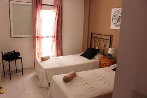 een slaapkamer met 2 bedden en een raam bij VV El Médano Sur in El Médano