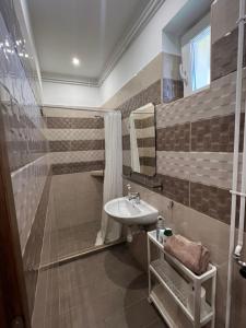 een badkamer met een wastafel en een douche bij Relax Bogács in Bogács