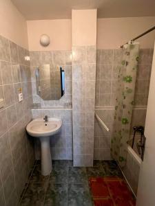 a bathroom with a sink and a shower at Garni Hotel Akadémia in Košice