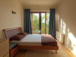 ブダペストにあるLuxury Green Villaのベッドルーム1室(窓の前にベッド1台付)