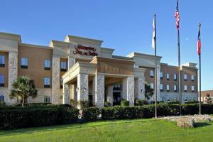 ein Hotelgebäude mit einer Flagge davor in der Unterkunft Hampton Inn & Suites Buffalo in Buffalo