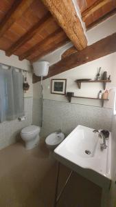uma casa de banho com um WC branco e um lavatório. em Bellosguardo em Montefoscoli