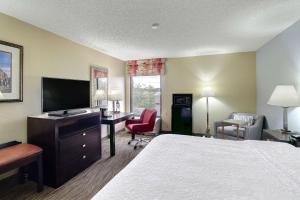 a hotel room with a bed and a desk with a television at Hampton Inn Nashville-I-24 Hickory Hollow in Antioch