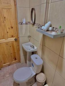 ein Badezimmer mit einem weißen WC und einem Waschbecken in der Unterkunft MILA Apartments #1 in Barco Quebrado